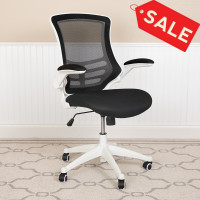 Flash Furniture BL-X-5M-WH-BK-GG Mid-Back Black Mesh Swivel Ergonomic Task Office Chair with White Frame and Flip-Up Arms